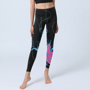 Buddha Stones Black Pink Blue Flowers Print Fitness Leggings Women's Yoga Pants - image 7