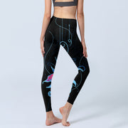 Buddha Stones Black Pink Blue Flowers Print Fitness Leggings Women's Yoga Pants - image 6