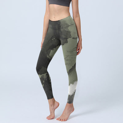 Buddha Stones Ink Painting Mountain Pavilion Print Fitness Leggings Women's Yoga Pants - Gray - US18，UK/AU22，EU50 (4XL) - image 1