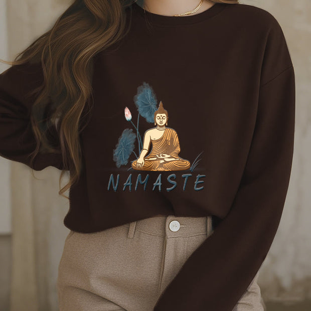 Buddha Stones NAMASTE Buddha Lotus Leaf Fleece Lined Sweatshirt