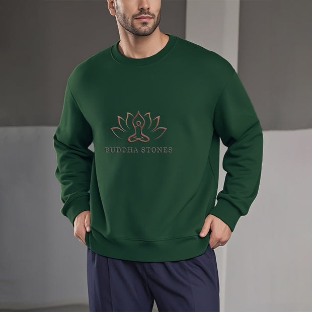 Buddha Stones Pure Color Round Neck Fleece Lined Sweatshirt