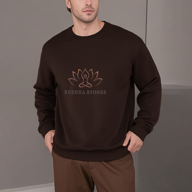 Buddha Stones Pure Color Round Neck Fleece Lined Sweatshirt