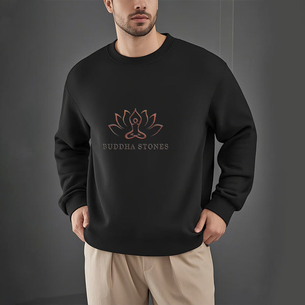 Buddha Stones Pure Color Round Neck Fleece Lined Sweatshirt