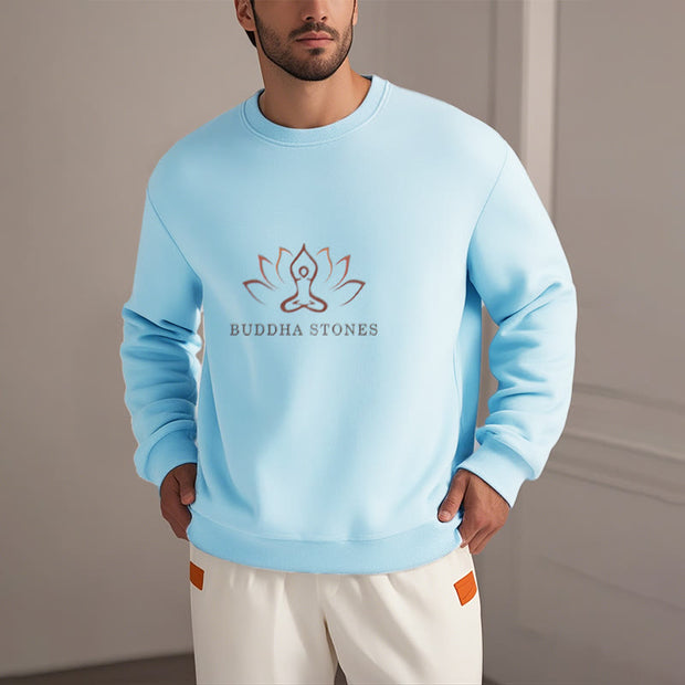 Buddha Stones Pure Color Round Neck Fleece Lined Sweatshirt