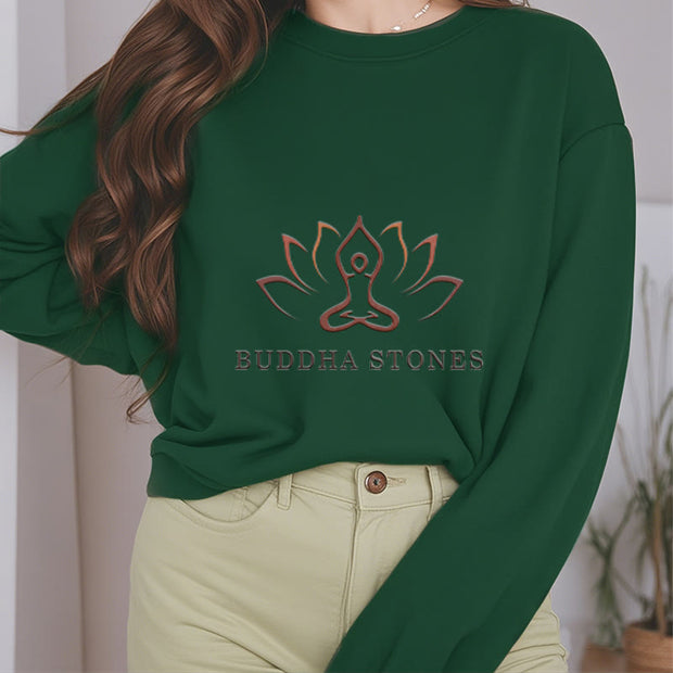 Buddha Stones Pure Color Round Neck Fleece Lined Sweatshirt