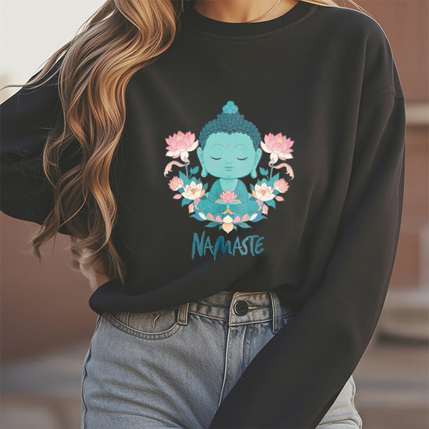 Buddha Stones NAMASTE Buddha Lotus Meditation Fleece Lined Soft Sweatshirt