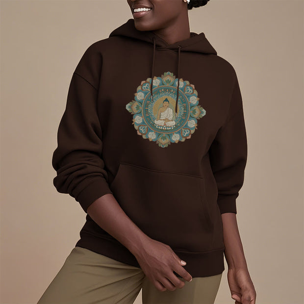 Buddha Stones Mandala Flower Buddha Fleece Lined Polyester Hoodie