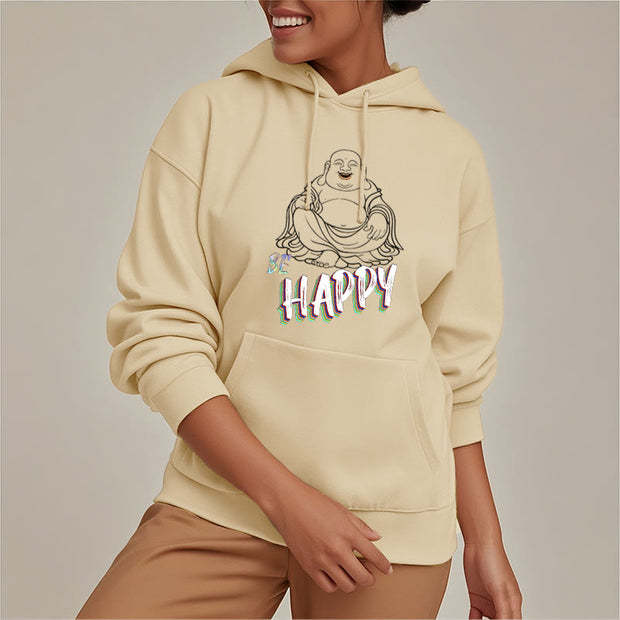 Buddha Stones BE HAPPY Laughing Buddha Fleece Lined Polyester Hoodie