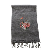 Buddha Stones Wool Shawl Pink Peony Butterfly Embroidery Tassel Winter Cozy Travel Scarf Wrap