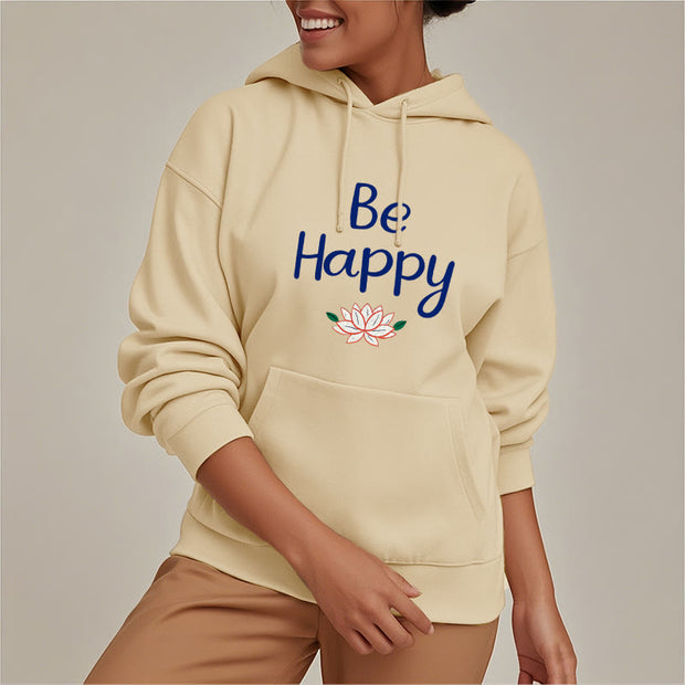 Buddha Stones Be Happy Lotus Fleece Lined Polyester Hoodie