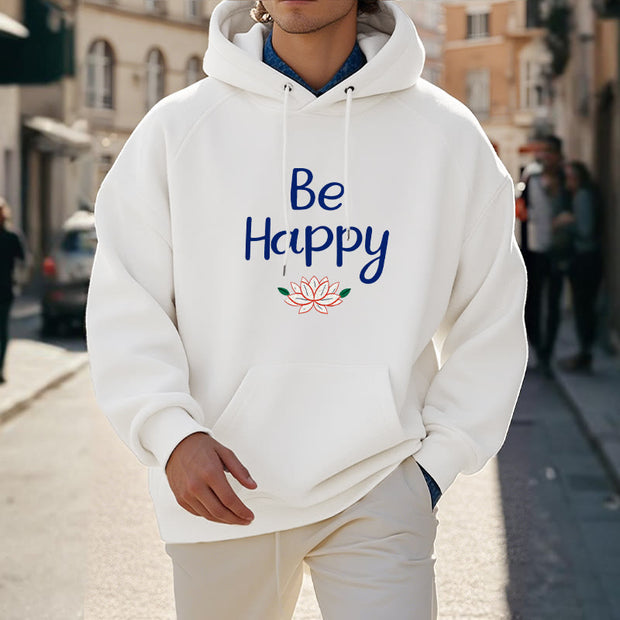 Buddha Stones Be Happy Lotus Fleece Lined Polyester Hoodie