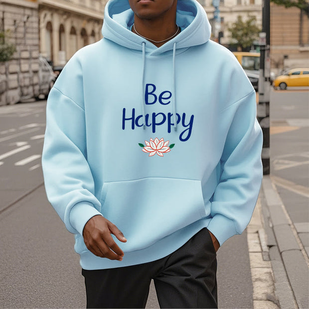 Buddha Stones Be Happy Lotus Fleece Lined Polyester Hoodie