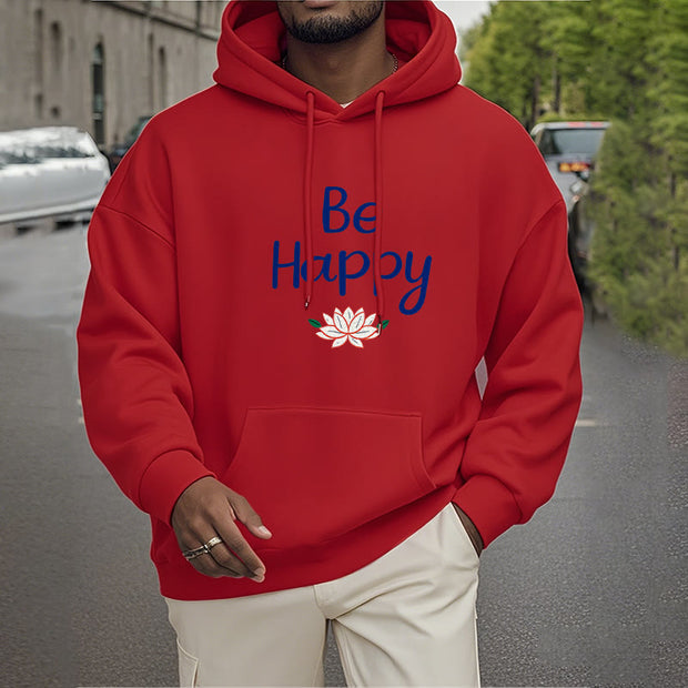 Buddha Stones Be Happy Lotus Fleece Lined Polyester Hoodie