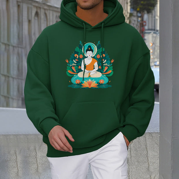 Buddha Stones Flower Grass Lotus Bodhisattva Fleece Lined Polyester Hoodie