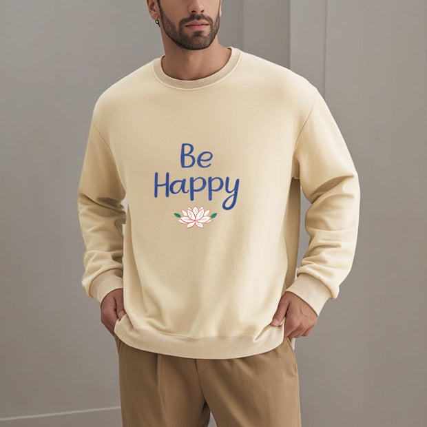 Buddha Stones BE HAPPY Lotus Soft Fleece Lined Sweatshirt