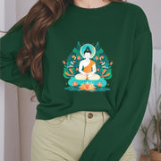 Buddha Stones Lotus Buddha Round Neck Fleece Lined Sweatshirt