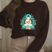 Buddha Stones Lotus Buddha Round Neck Fleece Lined Sweatshirt