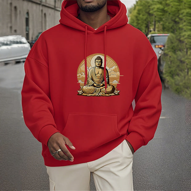 Buddha Stones Sun Auspicious Clouds Buddha Fleece Lined Polyester Hoodie