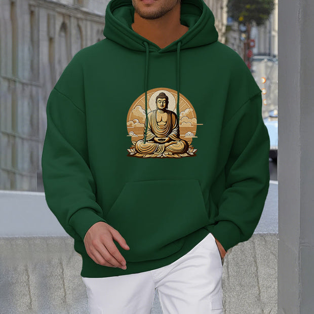 Buddha Stones Sun Auspicious Clouds Buddha Fleece Lined Polyester Hoodie