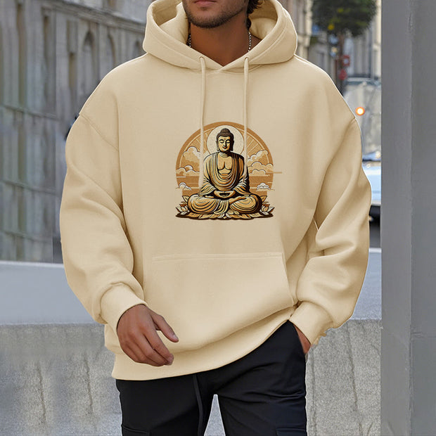 Buddha Stones Sun Auspicious Clouds Buddha Fleece Lined Polyester Hoodie