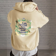 Buddha Stones Lotus I Am Trying To Be Better Fleece Lined Polyester Hoodie