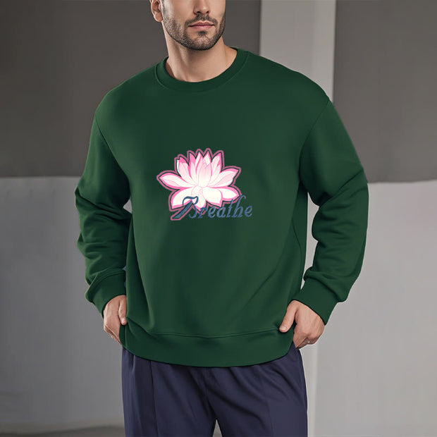 Buddha Stones BREATHE Lotus Round Neck Fleece Lined Sweatshirt