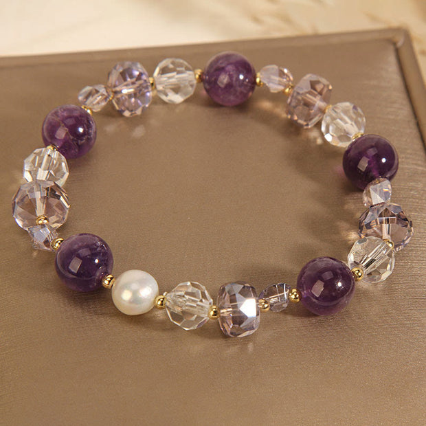 Buddha Stones Amethyst White Crystal Pearl Communication Bracelet