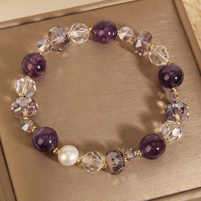 Buddha Stones Amethyst White Crystal Pearl Communication Bracelet Bracelet BS Amethyst(Wrist Circumference: 14-16cm)