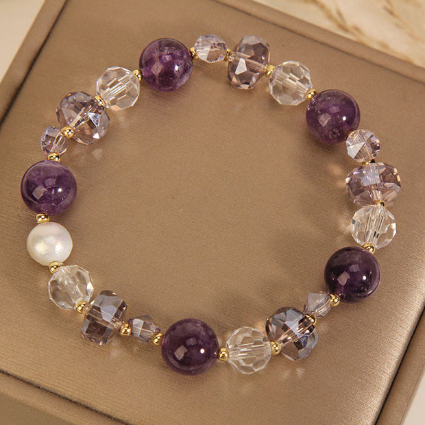 Buddha Stones Amethyst White Crystal Pearl Communication Bracelet Bracelet BS 7