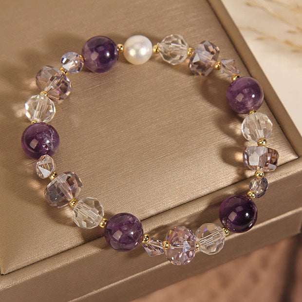 Buddha Stones Amethyst White Crystal Pearl Communication Bracelet Bracelet BS 8