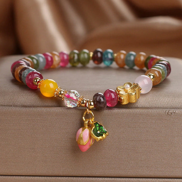 Buddha Stones Tourmaline Lotus Seedpod Wisdom Bracelet Bracelet BS Tourmaline(Wrist Circumference: 14-16cm)