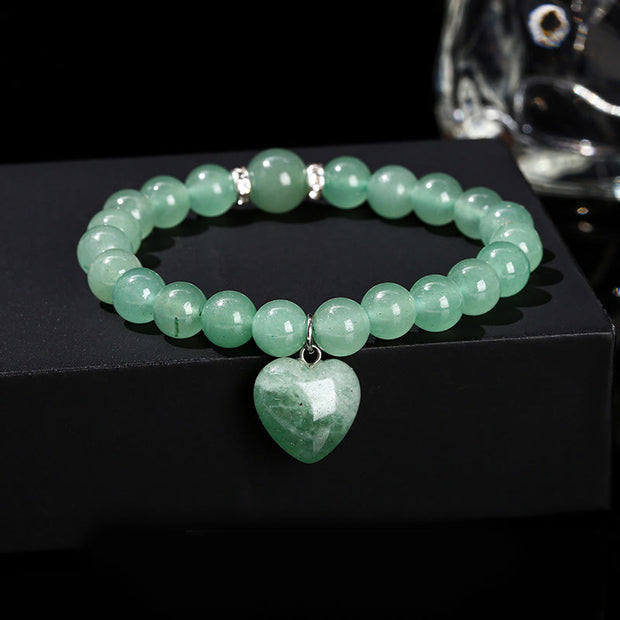 Buddha Stones Various Crystal Green Aventurine Love Heart Balance Bracelet