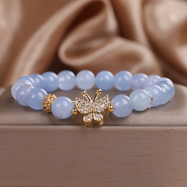 Buddha Stones Aquamarine Butterfly Serenity Bracelet Bracelet BS Aquamarine(Wrist Circumference: 14-16cm)