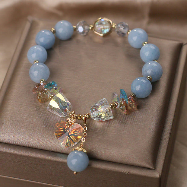 Buddha Stones Aquamarine Green Crystal Love Heart Charm Healing Bracelet Bracelet BS 1