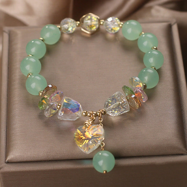 Buddha Stones Aquamarine Green Crystal Love Heart Charm Healing Bracelet Bracelet BS 7