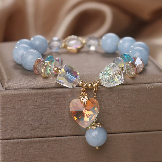 Buddha Stones Aquamarine Green Crystal Love Heart Charm Healing Bracelet