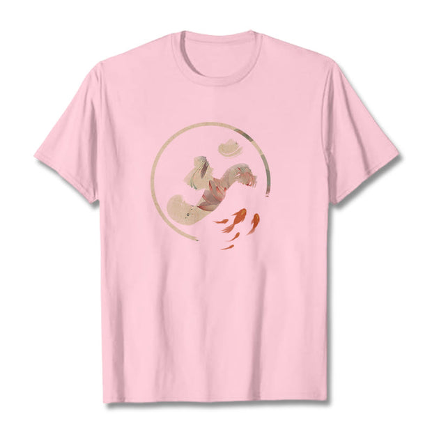 Buddha Stones OM Lotus Koi Fish Cotton Tee T-shirt