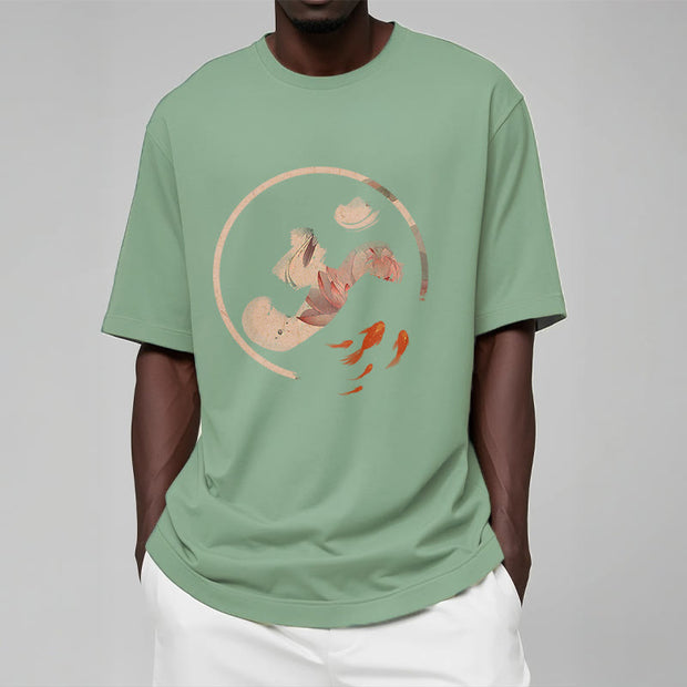 Buddha Stones OM Lotus Koi Fish Cotton Tee T-shirt