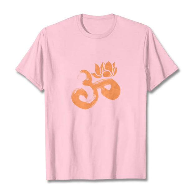 Buddha Stones OM Lotus Flower Cotton Tee T-shirt T-Shirts BS LightPink 2XL