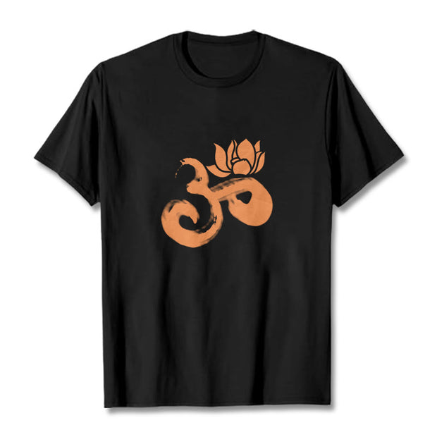 Buddha Stones OM Lotus Flower Cotton Tee T-shirt T-Shirts BS Black 2XL