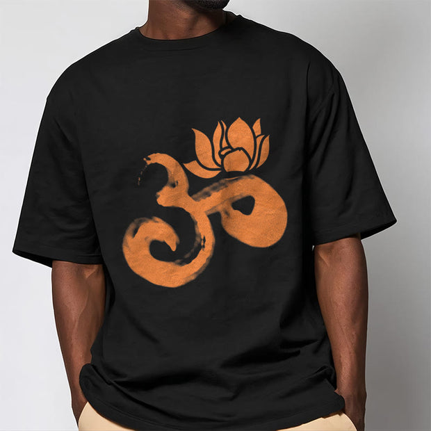 Buddha Stones OM Lotus Flower Cotton Tee T-shirt T-Shirts BS 8