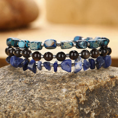 Buddha Stones Emperor Stone Sodalite Gold Sheen Obsidian Balance Triple Wrap Bracelet Bracelet BS Emperor Stone Sodalite Gold Sheen Obsidian(Wrist Circumference: 14-16cm)