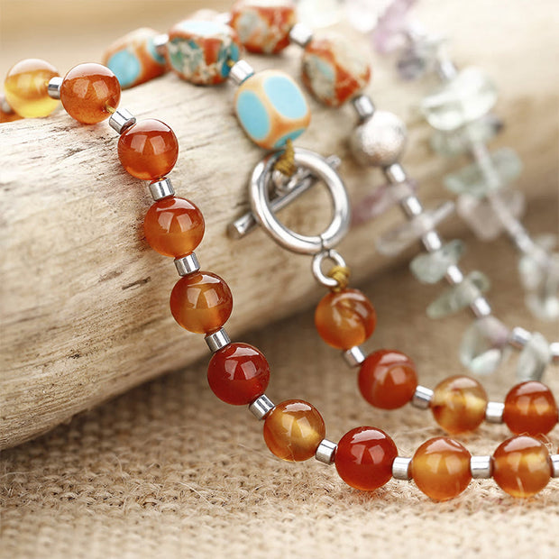 Buddha Stones Fluorite Red Agate Power Triple Wrap Bracelet