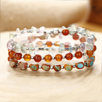 Buddha Stones Fluorite Red Agate Emperor Stone Power Triple Wrap Bracelet Bracelet BS Fluorite Red Agate Emperor Stone(Wrist Circumference: 14-16cm)