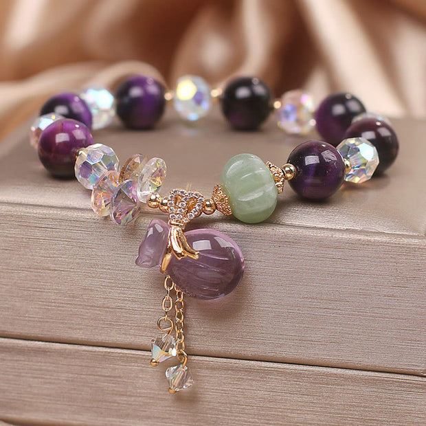 Buddha Stones Purple Tiger Eye White Crystal Amethyst Jade Bravery Bracelet