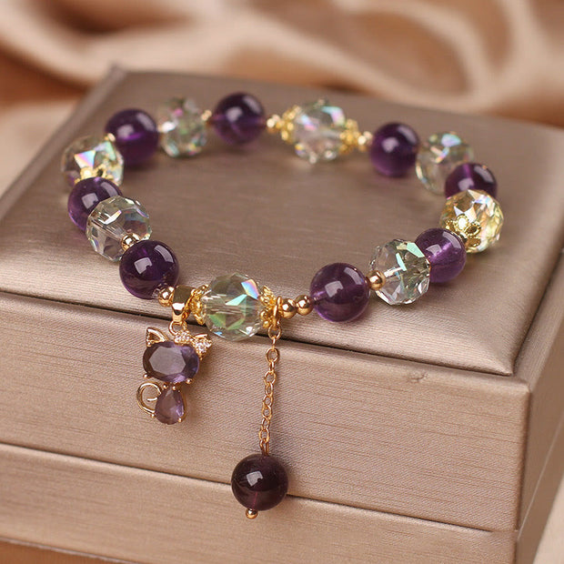 Buddha Stones Amethyst White Crystal Fox Meditation Bracelet Bracelet BS 2