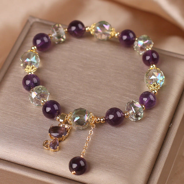 Buddha Stones Amethyst White Crystal Fox Meditation Bracelet Bracelet BS 8