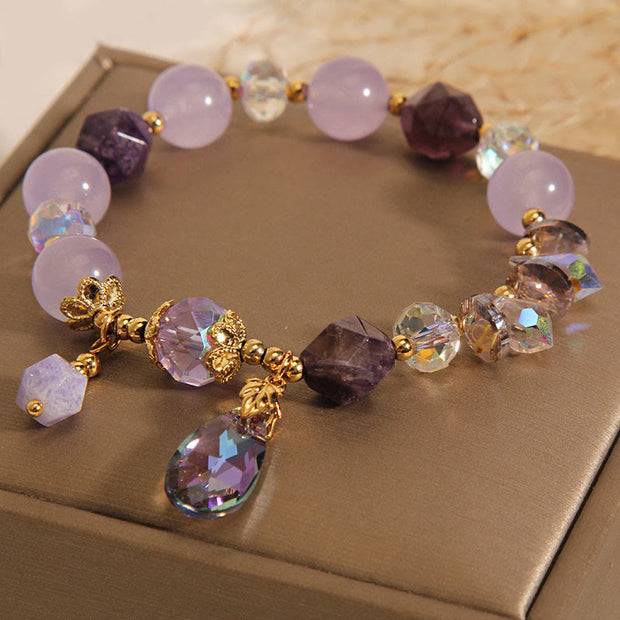 Buddha Stones Amethyst White Crystal Drop Meditation Bracelet Bracelet BS 2