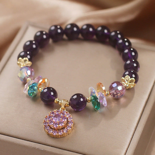 Buddha Stones Amethyst Green Crystal Spiritual Awareness Bracelet