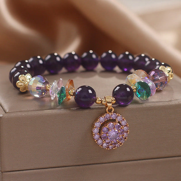 Buddha Stones Amethyst Green Crystal Citrine White Crystal Spiritual Awareness Bracelet Bracelet BS 1